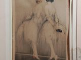 painting of two women in a ballerina dress, one holding a shoe