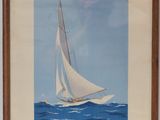 tableau représentant un voilier en mer, avec un ciel bleu en arrière-plan