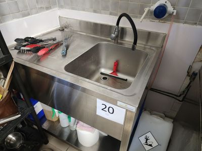 a sink that has a lot of tools in it