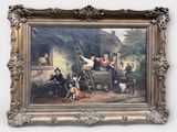 un tableau représentant un groupe de personnes, accroché au mur