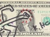 an image of a one dollar bill with a drawing of a man ' s face on it