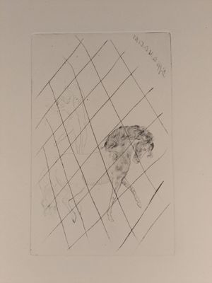 dessin au crayon représentant un oiseau perché sur un rebord de fenêtre