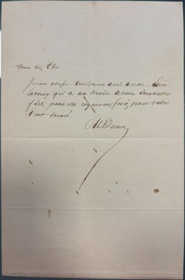 Alexandre DUMAS père. L.A.S. à « Mon très Cher » - demi-page… - Photo 1