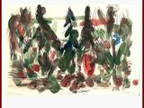 un dessin représentant un groupe de personnes marchant dans un champ