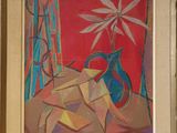 un tableau représentant un vase et un vase posé sur une table