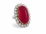 a red jade and diamond ring