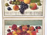 deux tableaux représentant des fruits posés sur une table, sur fond blanc