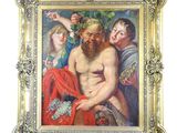 un tableau représentant un homme barbu dans un cadre en or