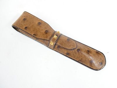 brown ostrich leather watch strap with brass hardware