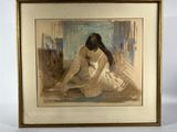 une image d'un tableau représentant une femme assise sur un lit