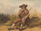 une image représentant un tableau d'un homme portant un fusil et un chapeau