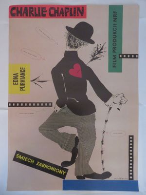 affiche représentant un homme en haut-de-forme et en costume, muni d'une canne