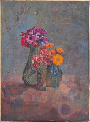 une peinture de fleurs dans un vase sur une table