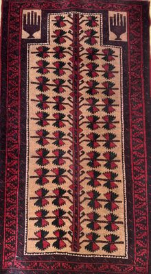 a rug with a red and black design on it