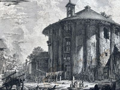 a drawing of a building that has a clock on it