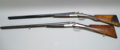 three different types of shotguns on a white surface