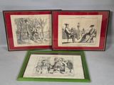 two framed pictures of a couple of people sitting on a bench