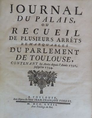 41.	[Droit-Protestantisme]. Journal du palais ou recueil de …