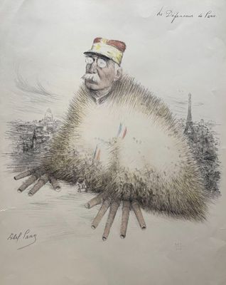drawing of a man in a hat and a fur coat