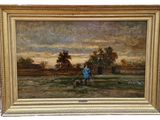 an image of a painting of a man with a dog in a field