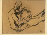 drawing of a man sitting on the ground with his legs crossed