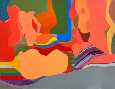 a painting of a man and a woman sitting on a couch