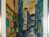 une image d'une peinture d'une rue dans une ville