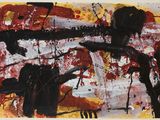 une image représentant un tableau recouvert de peinture noire et rouge