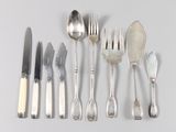 a lot of silver spoons and forks on the table