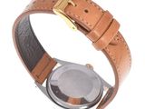 an image of a watch with a brown leather strap on a white background