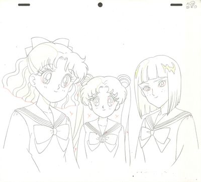 dessin représentant un groupe de personnages d'anime alignés