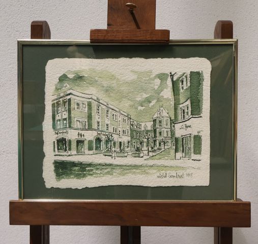 Michel SOMBART « Vue d’une place ». Aquarelle, Signée et datée 19...