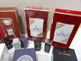 many different types of perfumes on display in a box