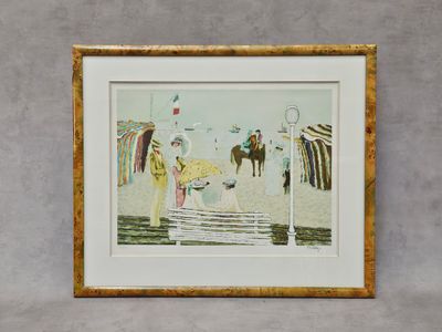 Ramon DILLEY (1932-2014). Elégantes sur a plage.