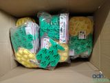 a cardboard box filled with assorted cookies and candies