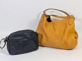 leather handbag and cross body bag on a white background