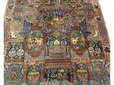 an antique persian rug with a colorful design on a white background