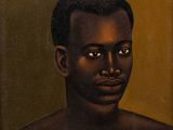 painting of a black man with no shirt and no shirt on