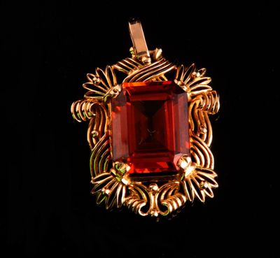 Pendentif de forme rectangulaire à monture en or jaune 18 carats (750  - Photo 1