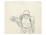 an image of a drawing of a man holding a tray of food