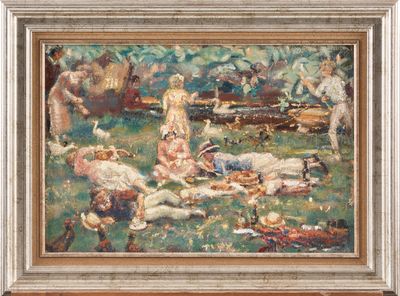 an image of a painting of a group of people in a field