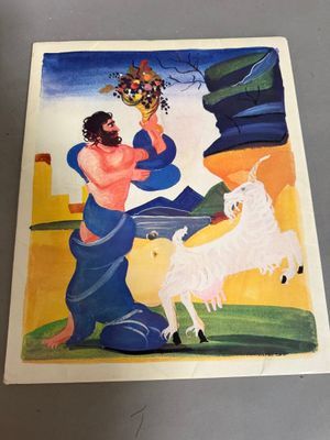 une image représentant un tableau où l'on voit un homme avec une chèvre dans un champ
