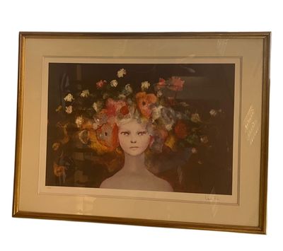 painting of a woman with flowers in her hair in a gold frame