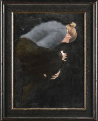 une image représentant un tableau où l'on voit une femme, la tête entre les mains