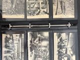 several black and white photos of a man standing next to a black and white photo