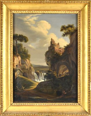 une peinture d'un paysage avec un château au loin