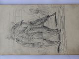 an old book with a drawing of a man on a boat