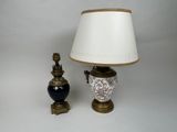 two lamps sitting next to each other on a table
