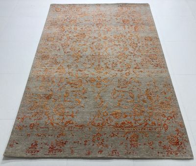 Tapis Moderne, noué main, fond beige orange 211 x 151