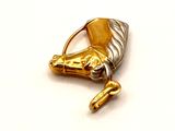 a picture of a horse head on a gold plated brooch